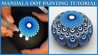 Easy – How to Paint Blue Mandala Dot Painting Art – Tutorial Guide Dotting Acrylic Paint Artist