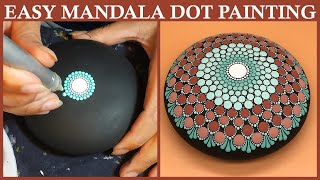 Easy – How to Mandala Dot Painting Art – Tutorial Guide Dotting Acrylic Paint Artist – Step by Step