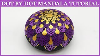 Easy – How to Mandala Dot Painting Art – Golden & Purple – Tutorial Guide Dotting Acrylic Paint