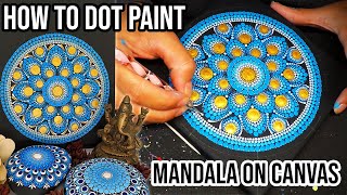 How to Paint Dot Mandalas on Canvas Painting Draw Blue Mandala Tutorial Step by Step Guide Drawing