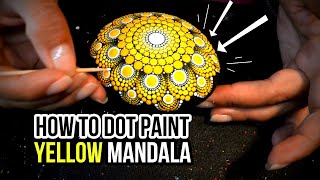 How to Paint a Yellow Dot Mandala Art Rock Beach Pebble GoPro Time Lapse  Tutorial Drawing Painting