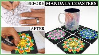 🎨🖌️ DIY – How to Paint Mandala Coasters Waterproof Tutorial Drawing Art Epoxy Resin Coating Guide🖌️🎨